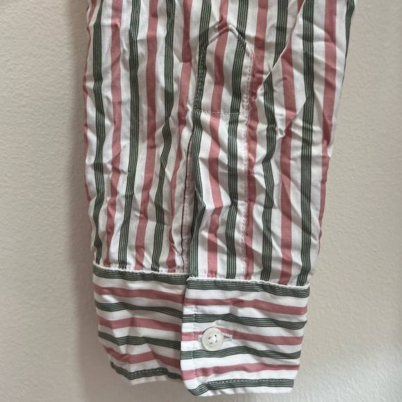 Frank & Eileen Barry Crinkle Button Down Shirt Striped Long Sleeve Pink Green, S - Picture 7 of 14